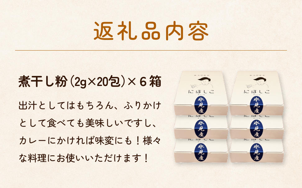 煮干し粉 （2g×20包） 6箱 富山県 氷見市 煮干し 粉 調味料 