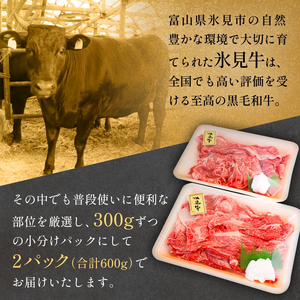 氷見牛切り落とし 300g × 2パック 合計600g 小分け 黒毛和牛 