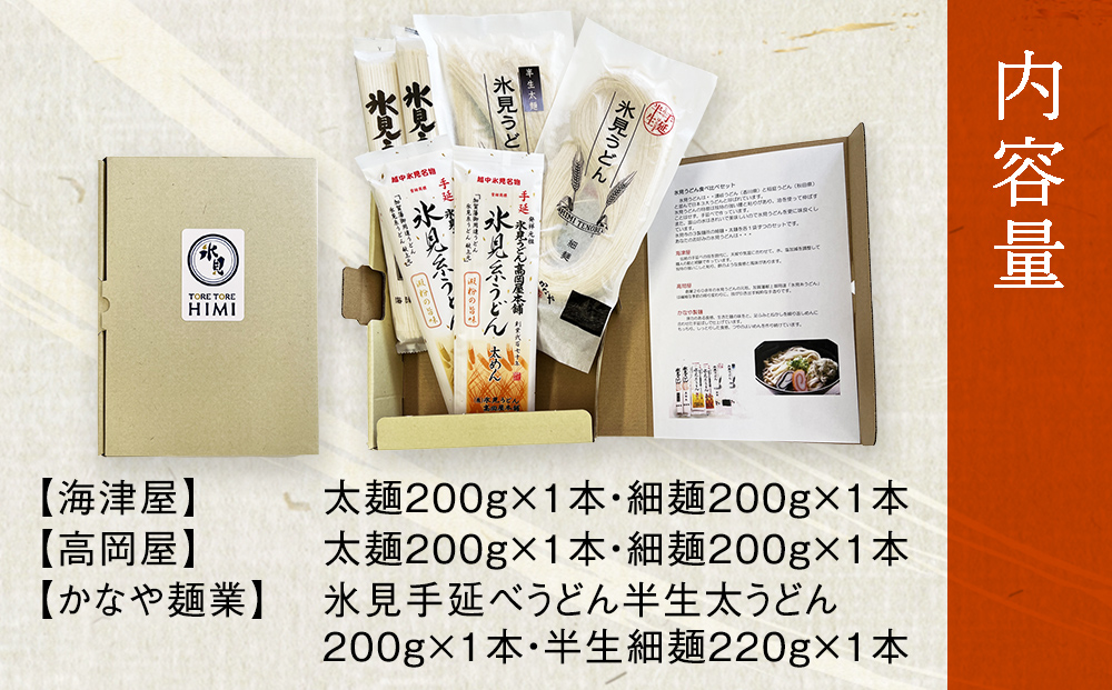 種類豊富！氷見のうどん食べ比べ6本セット（200g×5本＋220g