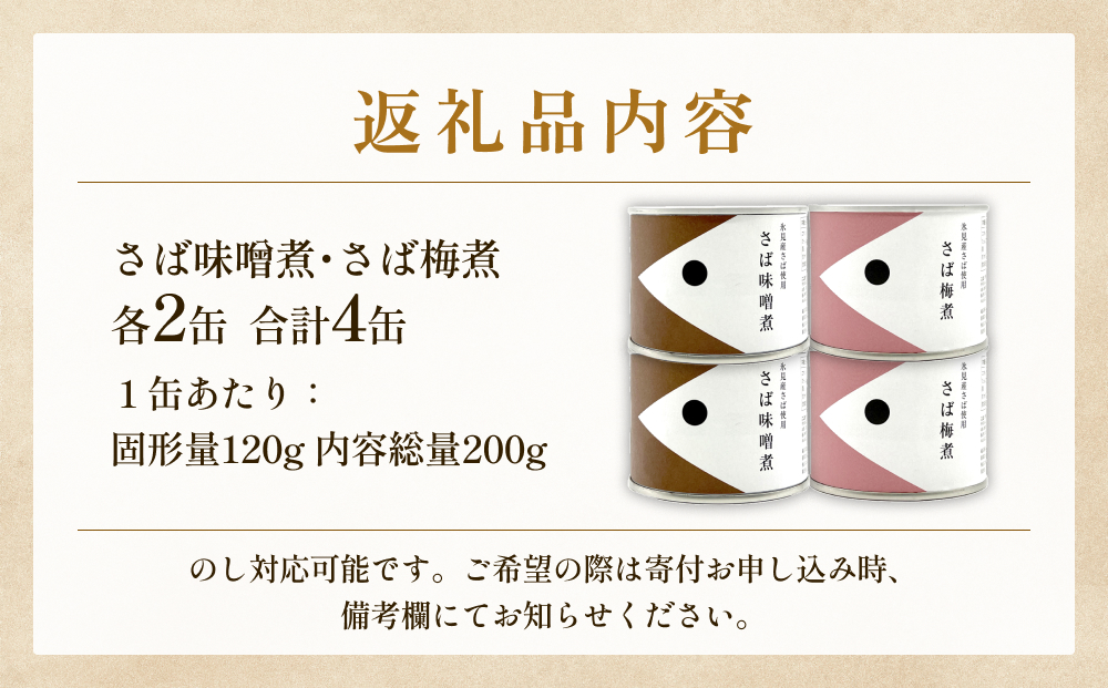 越田商店 缶詰 4缶 ＜さば味噌煮・さば梅煮各2缶＞ 富山県 