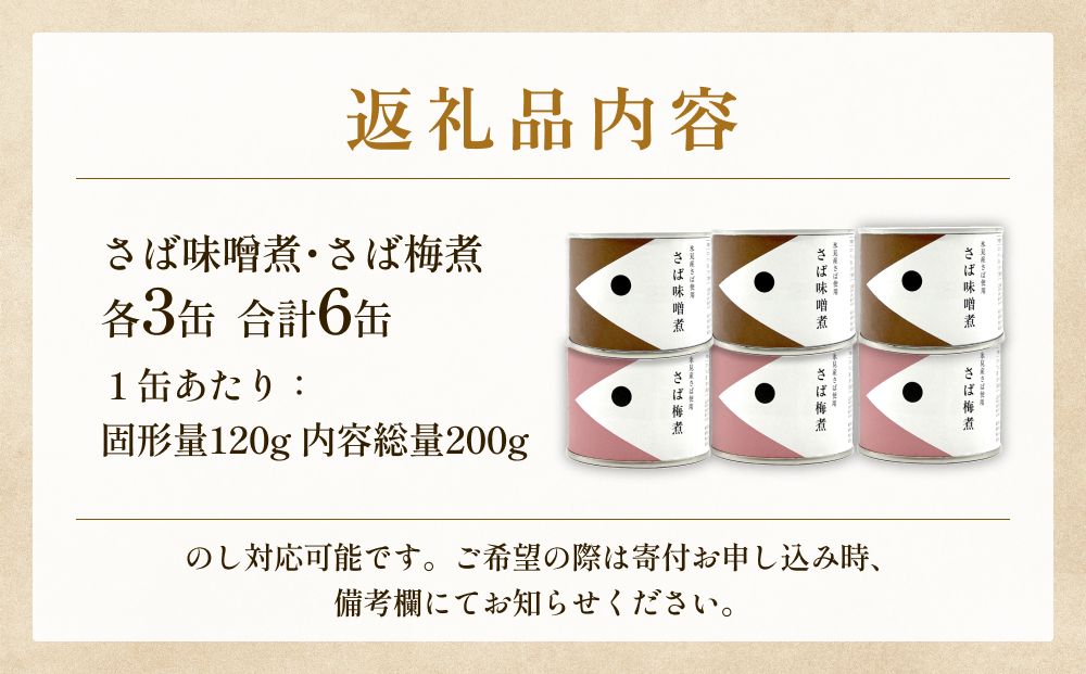 越田商店 缶詰 6缶 ＜さば味噌煮・さば梅煮各3缶＞ 富山県 