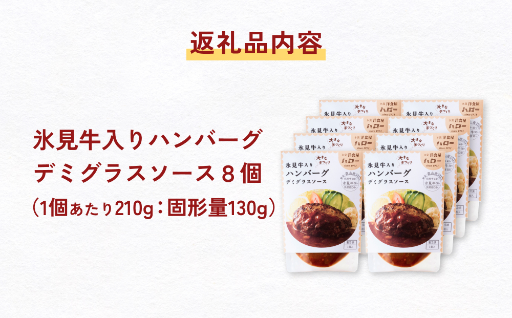 氷見牛入りハンバーグ（デミグラスソース） 8個  洋食屋ハ