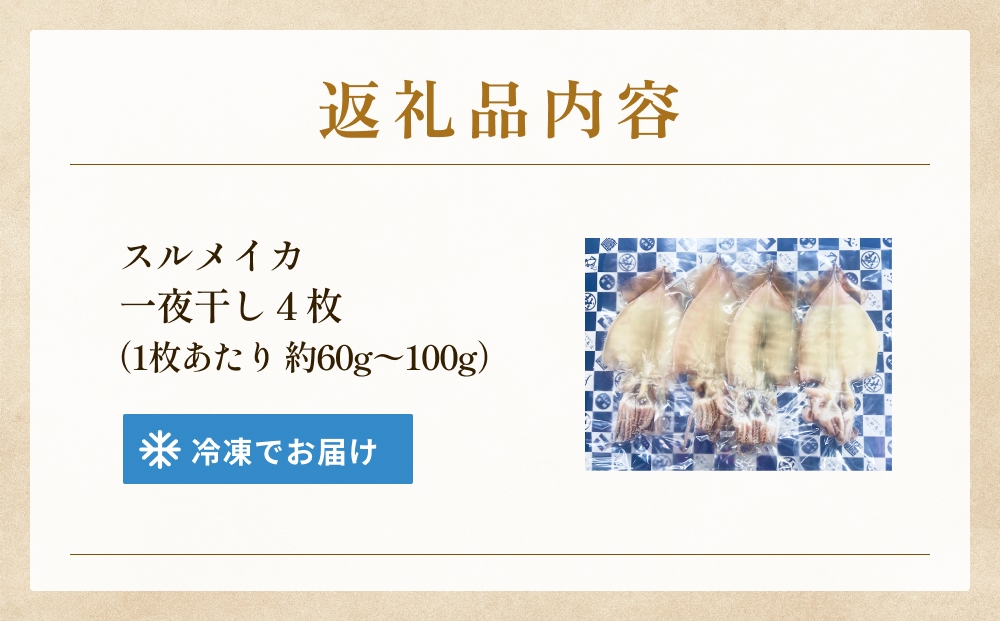 するめいか一夜干し 4枚 富山県 氷見市 イカ 干物