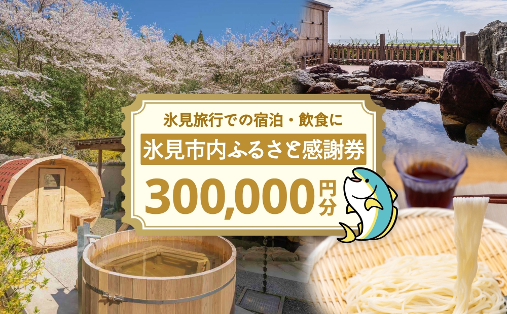 氷見市内ふるさと感謝券（宿泊・飲食） 300,000円分 観光 旅