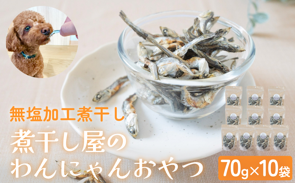 無塩加工煮干し 煮干し屋のわんにゃんおやつ 70g×10袋 無塩 