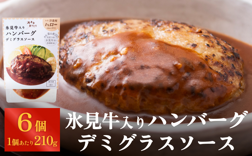 氷見牛入りハンバーグ（デミグラスソース） 6個  洋食屋ハ