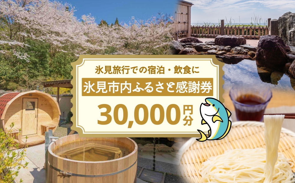 氷見市内ふるさと感謝券（宿泊・飲食） 30,000円分 観光 旅