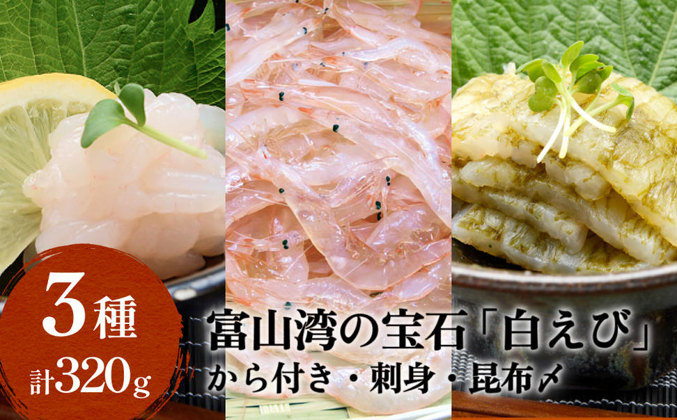 ”富山湾の宝石”白エビ３種（殻付き・刺身・昆布〆）〈