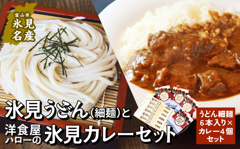 氷見うどん細麺6本入りと洋食屋ハローの氷見カレー4個セッ