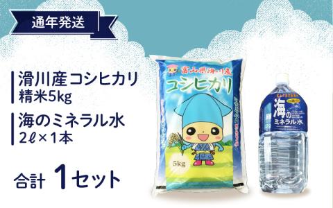 滑川産コシヒカリ（精米5kg）・海のミネラル水セット【通年発送】　滑川のおいしい水と豊かな土壌で育った一等米！