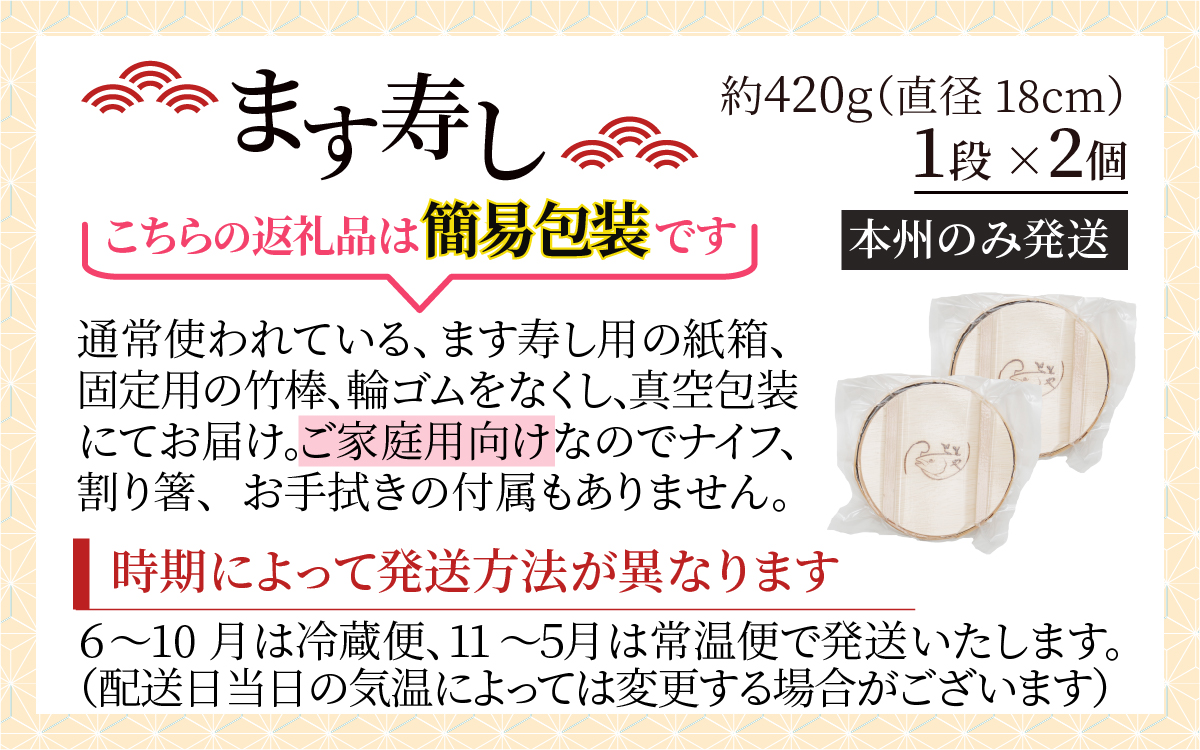 訳あり 簡易包装 ます寿し【本州のみ発送】※発送前に在宅確認の電話連絡をいたします！