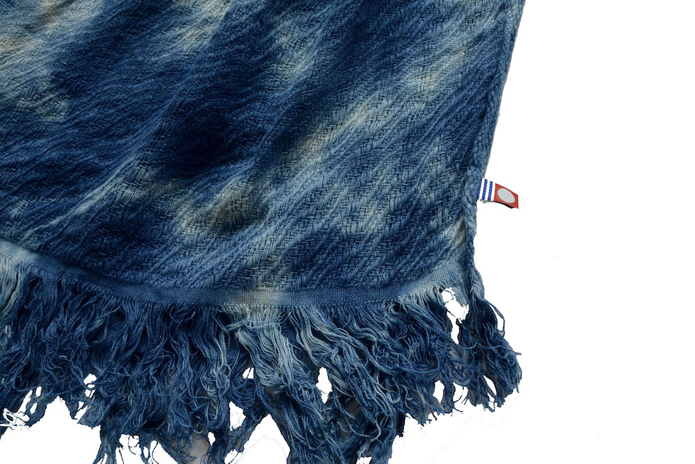 藍染めコットンリネンストール ２  黒部の名水染め