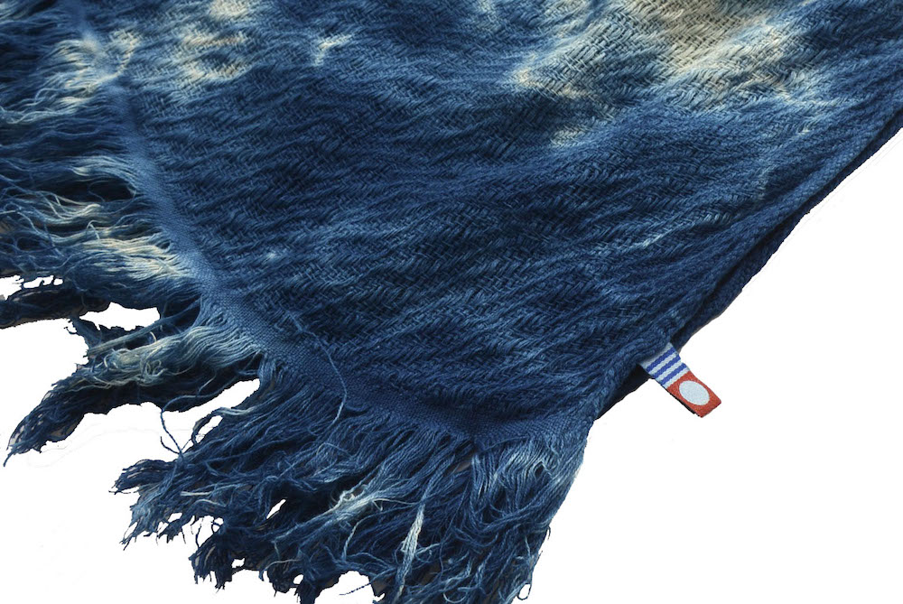 藍染めコットンリネンストール 3  黒部の名水染め