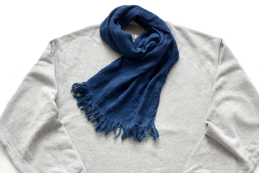 藍染めコットンリネンストール 3  黒部の名水染め