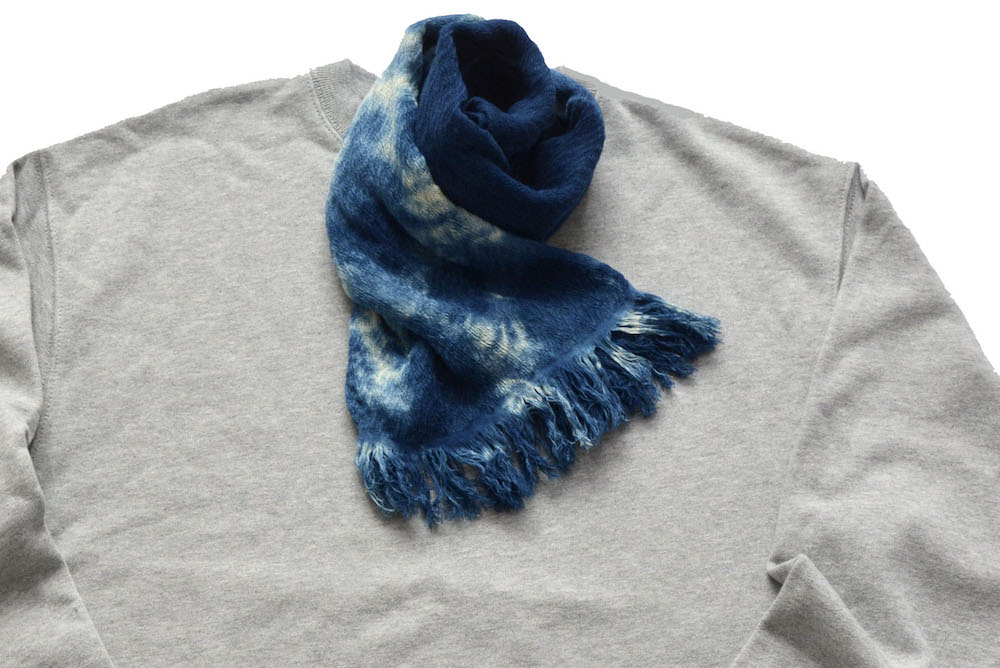 藍染めコットンリネンストール 3  黒部の名水染め