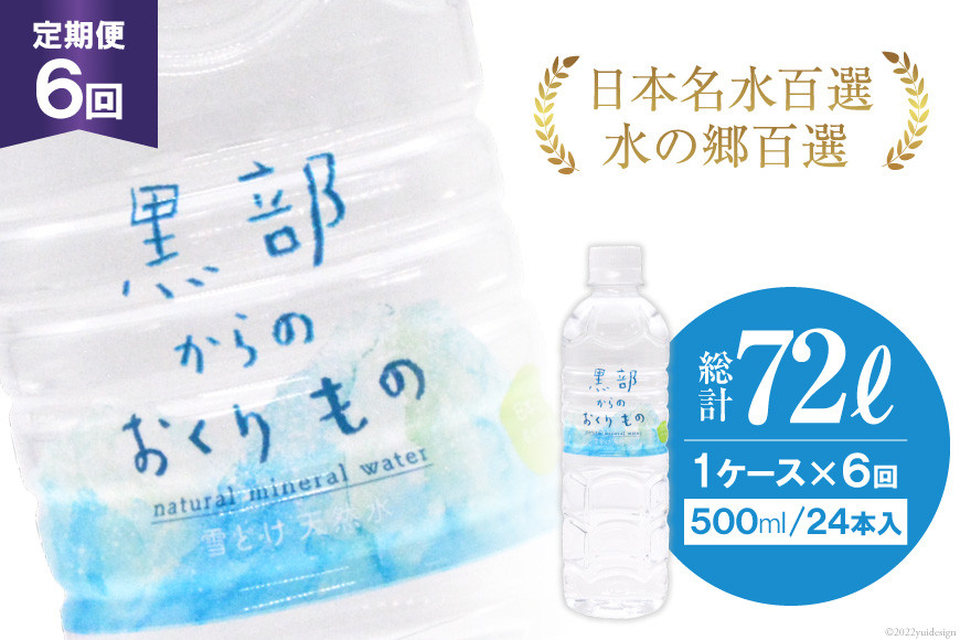 【合計144本】定期便 黒部からのおくりもの 500ml×24本×1ケース×6回 総計72L 水 飲料水 名水 ミネラルウォーター/IAC/富山県 黒部市