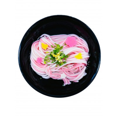 モチモチ感がたまらない手延べ紅白半生麺に、梅と千鳥を散りばめたハレの日のうどん「MUSUBI」3袋入