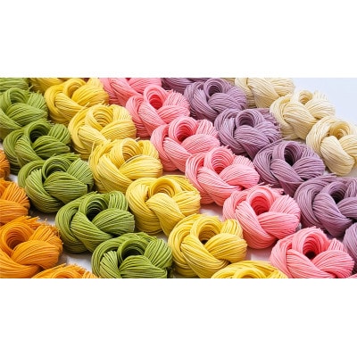 富山県砺波市　180年の技法を伝承した手延べ麺　花の形のカラフルそうめん　柿里商店「絲6袋入」