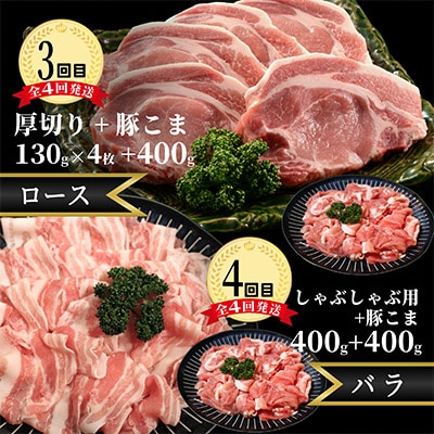 【毎月定期便】メルヘンポーク定期便　豚こま・味噌漬・焼肉・とんかつ・しゃぶしゃぶ全4回【配送不可地域：離島・北海道・沖縄県・東北・中国・四国・九州】