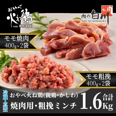 おやべ火ね鶏(親鶏)　モモ焼肉・粗挽きセット　老鶏ヒネ1.6Kg(400g×4袋真空パック・解凍)【配送不可地域：離島】