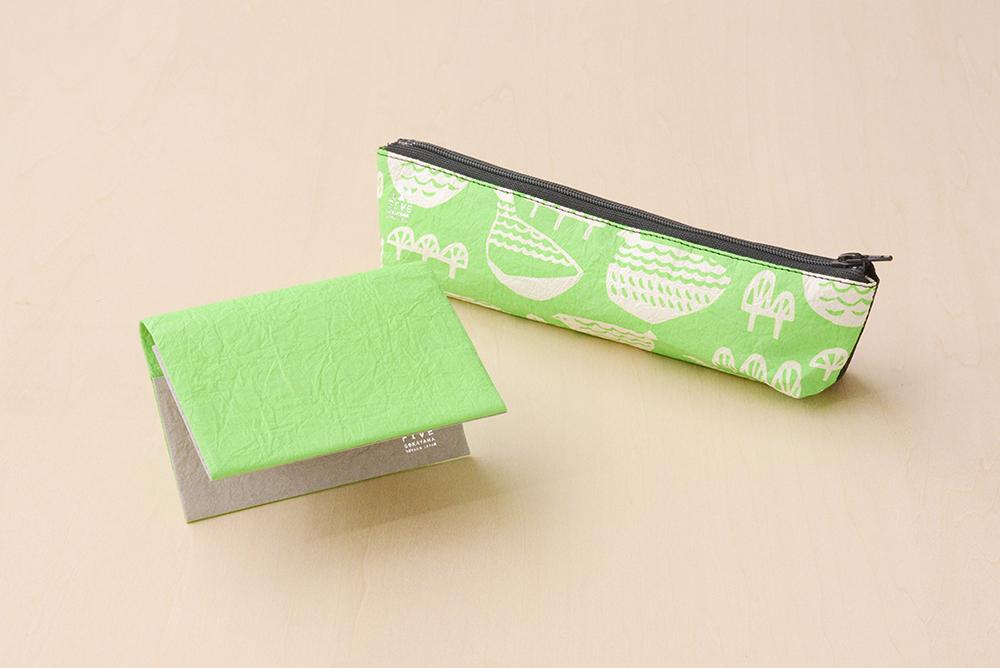 五箇山産和紙カードケース・ペンケースセット（ライチョウ/グリーン） ライチョウ/グリーン