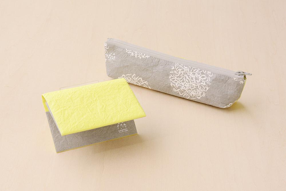 五箇山産和紙カードケース・ペンケースセット（シロエビ/イエロー） シロエビ/イエロー