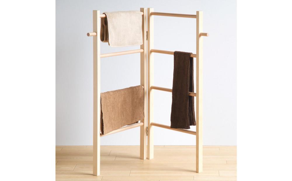 木製 折りたたみ タオルハンガーラック