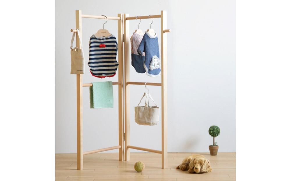 【ペット用】木製 折りたたみ ハンガーラック　ナチュラル
