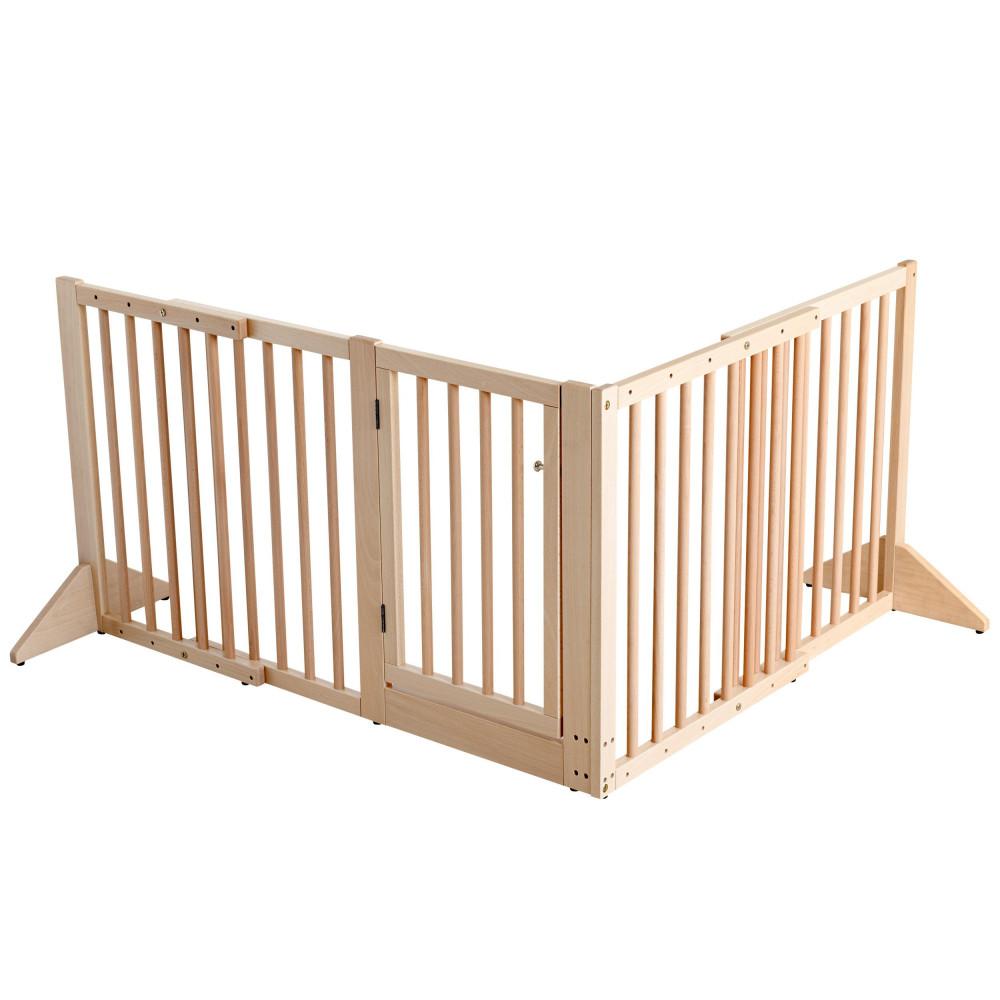 木製ペットゲート【コーナー】両開扉・伸縮　ナチュラル 【コーナー】