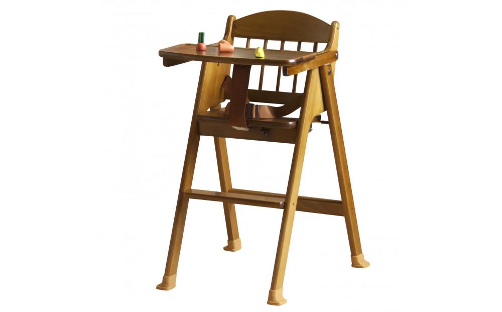 「木製ワンタッチハイチェア（ＢＲ）ブラウン色 [テーブル＆腰ベルト付き]」