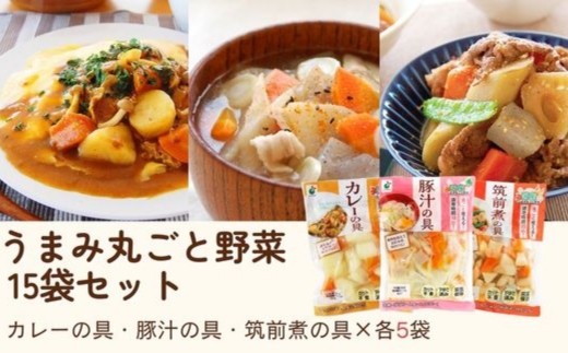 「うまみ丸ごと野菜シリーズ3種（カレーの具、豚汁の具、筑前煮の具）」×各5袋 ※離島への配送不可