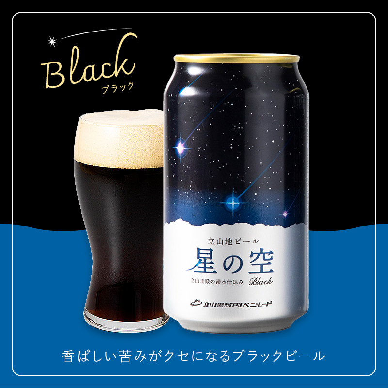 酒 ビール 立山地ビール 星の空 BLACK 330ml × 24本 セット [立山貫光ターミナル地ビール クラフトビール おしゃれ 常温 国産ビール 母の日 父の日 24缶  富山県 立山町 F6T-117