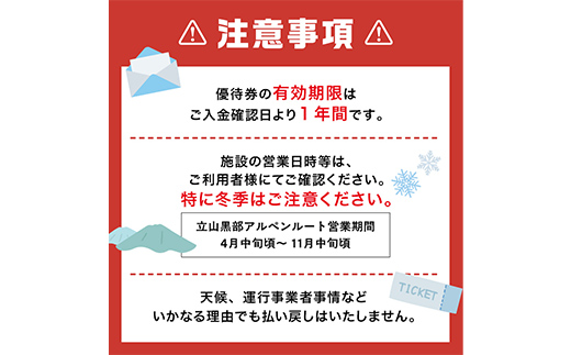 立山黒部アルペンルート ( 立山駅 ～ 扇沢駅 ※片道 ) 優待券 立山黒部貫光 観光 旅行 券 チケット 体験 トラベル 黒部 富山県 立山町 F6T-780