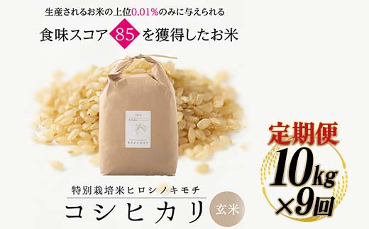 《先行予約》【9回定期】特別栽培米 コシヒカリ ヒロシノキモチ 玄米 10kg 総計90kg 陽咲玲 米 お米 コメ ご飯 ごはん 富山県産 富山県 立山町 F6T-898