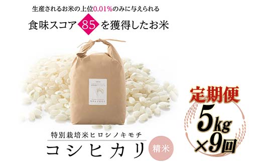 《先行予約》【9回定期】特別栽培米 コシヒカリ ヒロシノキモチ 精米 5kg 総計45kg ブランド米 銘柄米 国産 米 お米 日本米 ギフト 贈り物 備蓄 防災 食品 陽咲玲 はるざれ F6T-883