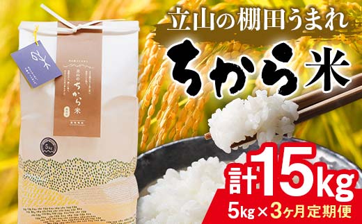 ＜定期便＞立山のちから米 コシヒカリ 各5kg ＜全3回＞ 計15kg 3ヶ月連続 5kg 定期便 定期配送 ちから米 こしひかり 銘柄米 ブランド米 国産 米 お米 日本米 ギフト 贈り物 備蓄 防災 食品 F6T-912