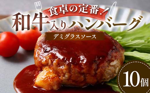 食卓の定番！和牛入りハンバーグ ～デミグラスソース～ 10個 豚肉 和牛 定番 特製デミ コク深 濃厚 手軽 下ごしらえ不要 メインディッシュ お子さま 大人 焼く 煮込む  F6T-597