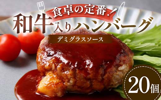 食卓の定番！和牛入りハンバーグ ～デミグラスソース～ 20個 豚肉 和牛 定番 特製デミ コク深 濃厚 手軽 下ごしらえ不要 メインディッシュ お子さま 大人 焼く 煮込む  F6T-599
