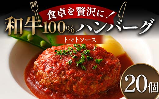 食卓を贅沢に！和牛100％ハンバーグ ～トマトソース～ 20個 牛肉 100％ 温めるだけ 濃厚 さっぱり 簡単 肉汁 ジューシー 旨み ご飯 特製トマトソース パスタ バゲット  F6T-607