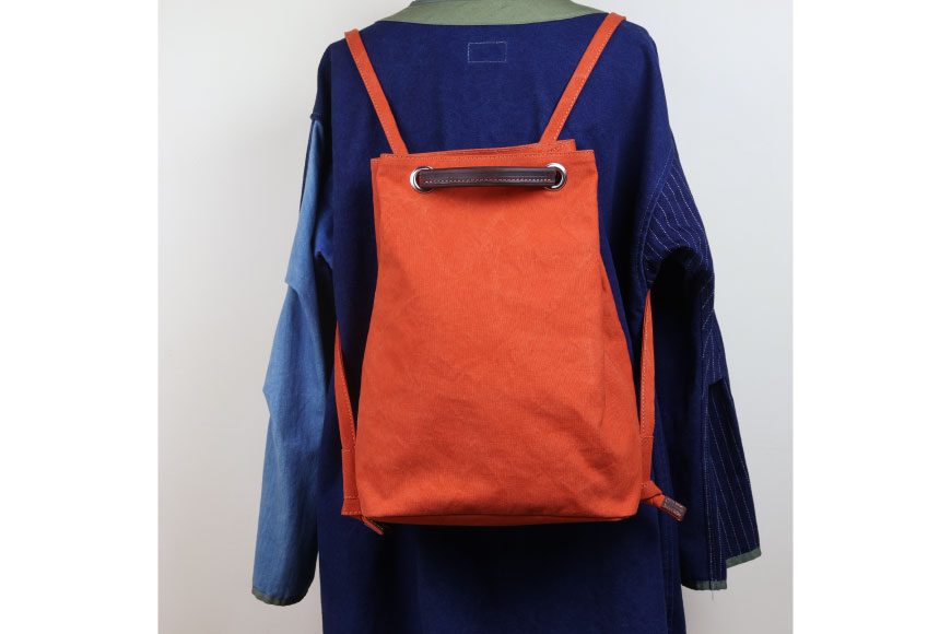 リュック オレンジ [アトリエSASSA 富山県 朝日町 34310398-or] リュックサック 大容量 帆布 革 おしゃれ 手作り シンプル レザー