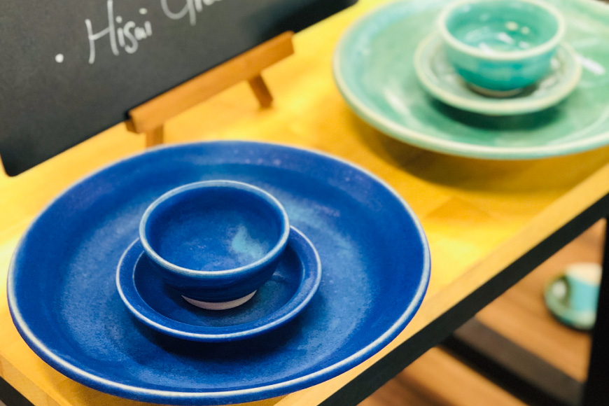 あさひのうつわ　3点セット　海の色（Asahi Blue） / 赤川焼 / 富山県 朝日町 [34310234]