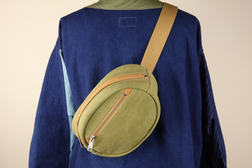 ボディバッグ エッグ [アトリエSASSA 富山県 朝日町 34310572-lk×cm] ボディバッグ 鞄 かばん カバン 帆布 革 おしゃれ 手作り シンプル レザー