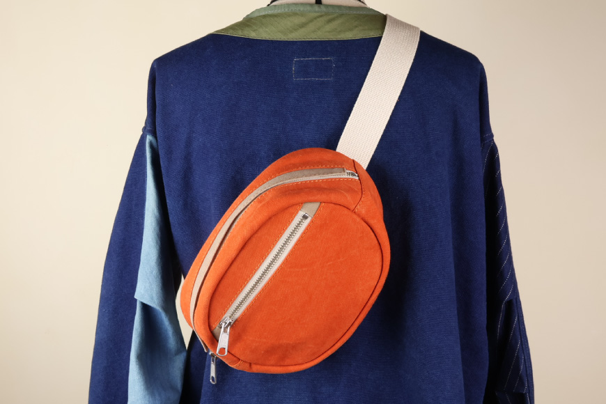 ボディバッグ エッグ [アトリエSASSA 富山県 朝日町 34310572-or×gb] ボディバッグ 鞄 かばん カバン 帆布 革 おしゃれ 手作り シンプル レザー