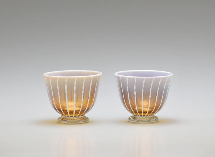 Hotto-G 耐熱燿変ガラス　台付きぐいのみペア（アンバー） ※2025年3月上旬頃より順次発送予定