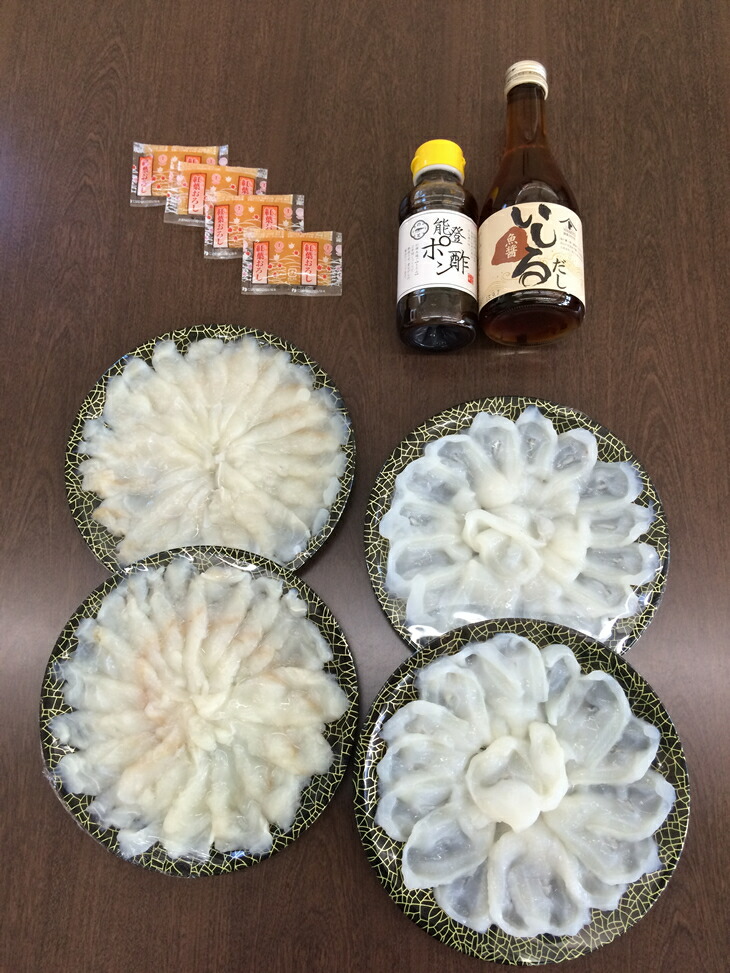 能登 海鮮 しゃぶしゃぶセット（フグ・タコ） ｜ ふく たこ 刺身 皮刺し 高等葱 ポン酢 もみじおろし かぼす ヒレ ふぐ 国産 旬