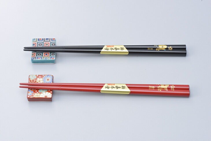 輪島塗の花嫁お箸・花婿お箸と九谷焼の箸置きセット　贈答 ギフト 結婚祝い
