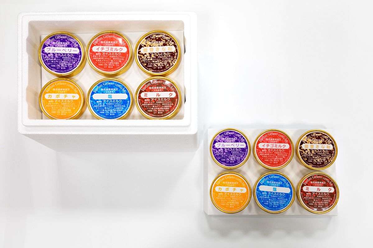 スイーツ　/チェルキオ 能登生乳 ジェラート セット 12個入り（ミルク・塩・ブルーベリー・イチゴミルク・キナコ・カボチャ 各2個）