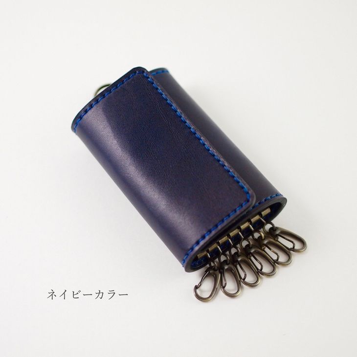 ヌメ革キーケース（6連キーリング・カード収納付）本革　ハンドメイド≪シンプル 牛革 選べるカラー 手作り≫
