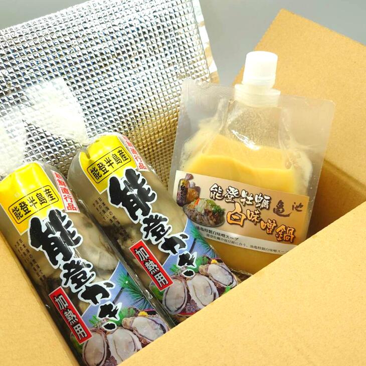 能登牡蠣白味噌鍋【5-6人前】／能登かき1kg・白味噌スープ1L ※着日指定不可 ※2024年1月中旬～4月下旬頃に順次発送予定 ※北海道・沖縄・離島への配送不可