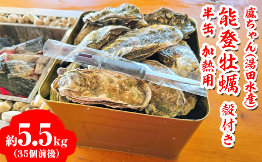 【発送時期が選べる】盛ちゃん（湯田水産） 能登牡蠣 殻付き 半缶（35個前後） 約5.5kg 加熱用 ※北海道・沖縄・離島への配送不可 ※2026年1月上旬～3月下旬頃に順次発送予定